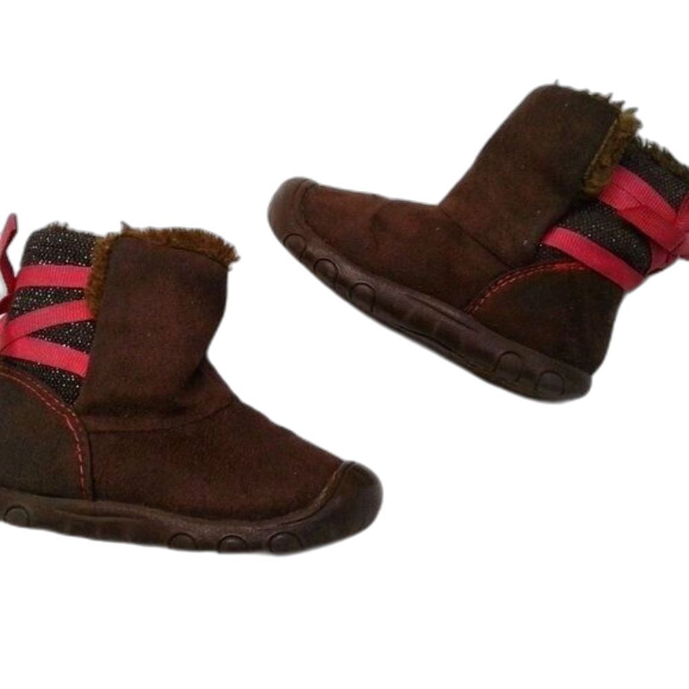 Carter's Child of Mine Girls Brown Winter Boots Pink Glitter Size 5